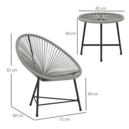 Outsunny Rattan Bistro Set With Acapulco Chairs And Glass Table, Grey - thumbnail 3