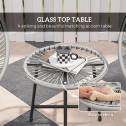 Outsunny Rattan Bistro Set With Acapulco Chairs And Glass Table, Grey - thumbnail 6