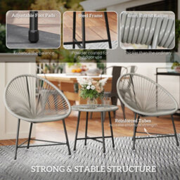 Outsunny Rattan Bistro Set With Acapulco Chairs And Glass Table, Grey - thumbnail 7