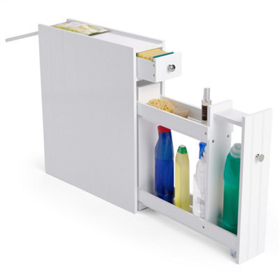 Vonhaus Slim Bathroom Storage Unit, White Slimline Bathroom Cabinet, Narrow & Compact Organiser With Drawers, Holbrook - image 1