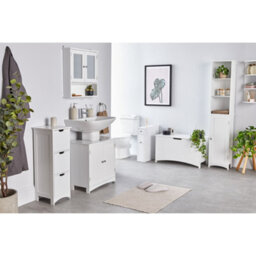Vonhaus Slim Bathroom Storage Unit, White Slimline Bathroom Cabinet, Narrow & Compact Organiser With Drawers, Holbrook - thumbnail 4