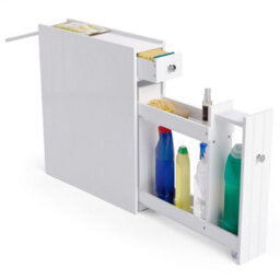 Vonhaus Slim Bathroom Storage Unit, White Slimline Bathroom Cabinet, Narrow & Compact Organiser With Drawers, Holbrook - thumbnail 1