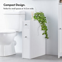 Vonhaus Slim Bathroom Storage Unit, White Slimline Bathroom Cabinet, Narrow & Compact Organiser With Drawers, Holbrook - thumbnail 3