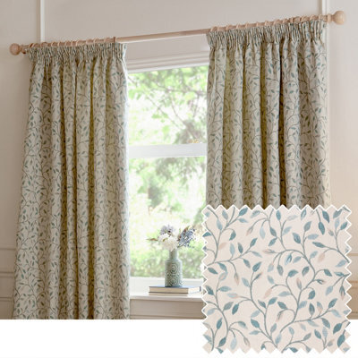 Voyage Maison Voyage Cervino Leaf Jacquard Pencil Pleat Curtain Pair, Duck Egg, (W) 117Cm X (D) 183Cm - image 1