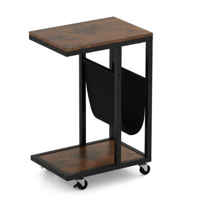 Industrial 3 Tier Sofa Couch Table W/ Storage Pouch Brown - image 1