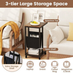 Industrial 3 Tier Sofa Couch Table W/ Storage Pouch Brown - thumbnail 4