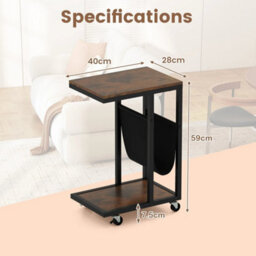 Industrial 3 Tier Sofa Couch Table W/ Storage Pouch Brown - thumbnail 2