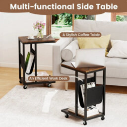 Industrial 3 Tier Sofa Couch Table W/ Storage Pouch Brown - thumbnail 5