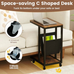 Industrial 3 Tier Sofa Couch Table W/ Storage Pouch Brown - thumbnail 6