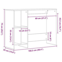 Berkfield Black Oak Desk - 102.5X35X75 Cm Made From Engineered Wood - thumbnail 9