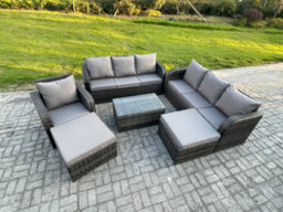 Fimous Wicker Pe Rattan Garden Furniture Set 9 Seater Outdoor Lounge Sofa Set With Coffee Table 2 Big Footstool Dark Grey Mixed - thumbnail 2