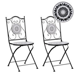 Beliani Set Of 2 Garden Chairs Comiso Folding Metal Black/ White - thumbnail 1