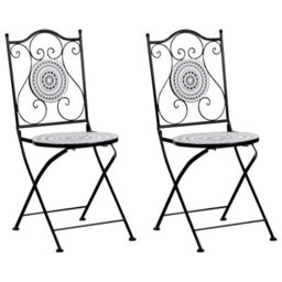 Beliani Set Of 2 Garden Chairs Comiso Folding Metal Black/ White - thumbnail 4