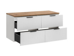Impact Furniture Bathroom Furniture Set White Double Vanity Unit With Oak Worktop And Drawers Ribbed Wall Tall Storage Cabinet Adel - thumbnail 4