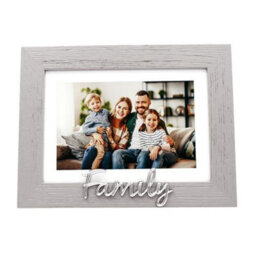 Happy Homewares Grey Woodgrain Effect Family Picture Frame With Silver Letters - 6X4 Or 7X5 - thumbnail 1