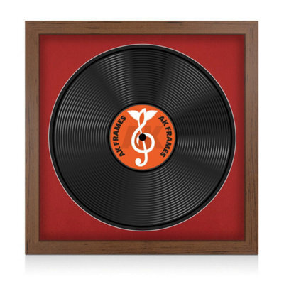 "16X16"" Walnut Modern Vinyl Record Frame With Crimson Mount For 12 Inch Lp Disc - Ak Frames" - image 1