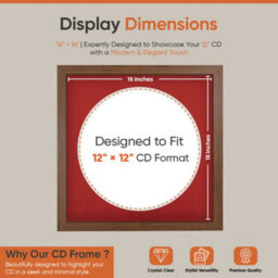 "16X16"" Walnut Modern Vinyl Record Frame With Crimson Mount For 12 Inch Lp Disc - Ak Frames" - thumbnail 2