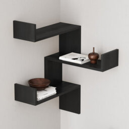 Decortie Luksa Modern Wall Shelf Bookcase Wall Mounted Corner Zigzag Design Black Wood 60Cm - thumbnail 4