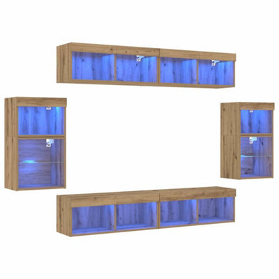 Berkfield Modern 8 Piece Tv Wall Units With Led Artisan Oak Engineered Wood - image 1