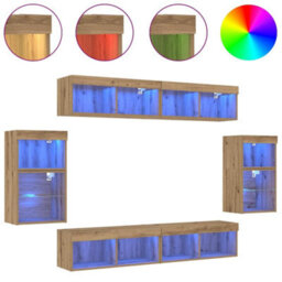 Berkfield Modern 8 Piece Tv Wall Units With Led Artisan Oak Engineered Wood - thumbnail 4