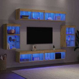 Berkfield Modern 8 Piece Tv Wall Units With Led Artisan Oak Engineered Wood - thumbnail 5