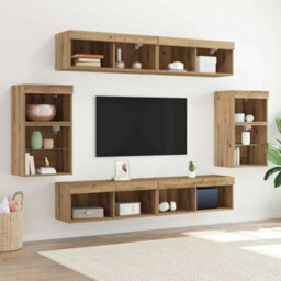 Berkfield Modern 8 Piece Tv Wall Units With Led Artisan Oak Engineered Wood - thumbnail 2