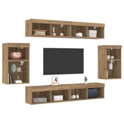 Berkfield Modern 8 Piece Tv Wall Units With Led Artisan Oak Engineered Wood - thumbnail 3