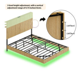 Matteo Modern Floating Double Bed With Led Ambient Lighting And Usb Charging Headboard - Natural - thumbnail 9