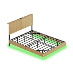 Matteo Modern Floating Double Bed With Led Ambient Lighting And Usb Charging Headboard - Natural - thumbnail 3