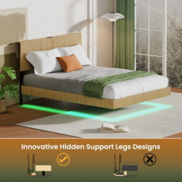 Matteo Modern Floating Double Bed With Led Ambient Lighting And Usb Charging Headboard - Natural - thumbnail 7
