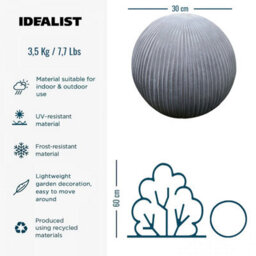 Idealist™ 30Cm Fluted Grey Reinforced Stone Outdoor Concrete Effect Garden Decorative Ball 7.7Lbs - thumbnail 3