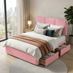 Adore Designs Alton Plush Velvet Divan Bed, Headboard & Mattress - 4Ft Small Double - Pink - 4 Drawers - thumbnail 2