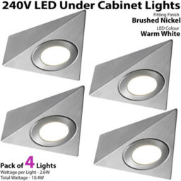 4-Pack Brushed Nickel Triangle Under Cabinet Led Light Kit - Warm White 240V Mains Power - thumbnail 2