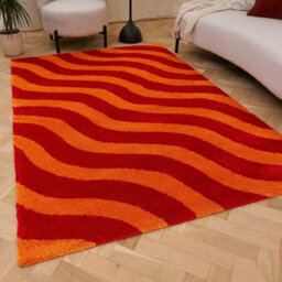 The Rugs Joli Red And Orange Wavy Rug Soft Dense Pile Easy To Clean And Pet Friendly For Living Rooms And Bedrooms - thumbnail 1
