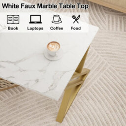 White And Gold Modern Coffee Table 39X19 Inch Rectangular With Open Storage - thumbnail 3