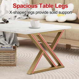 White And Gold Modern Coffee Table 39X19 Inch Rectangular With Open Storage - thumbnail 5