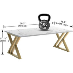 White And Gold Modern Coffee Table 39X19 Inch Rectangular With Open Storage - thumbnail 2