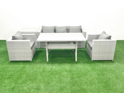 Fimous Garden Dining Set Outdoor Rattan Furniture Set Sofa Dining Table 2 Chairs Side Table Light Grey - image 1
