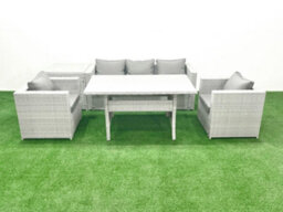 Fimous Garden Dining Set Outdoor Rattan Furniture Set Sofa Dining Table 2 Chairs Side Table Light Grey - thumbnail 1
