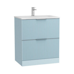 Royal Bathrooms Evora 700mm Powder Blue Fluted Floor Standing Bathroom Vanity Unit 2 Drawer Cabinet Storage With Stone Basin Sink - 1 Tap Hole - thumbnail 7