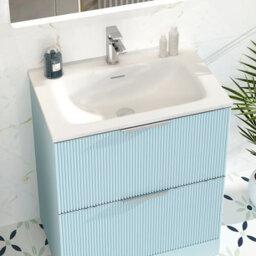 Royal Bathrooms Evora 700mm Powder Blue Fluted Floor Standing Bathroom Vanity Unit 2 Drawer Cabinet Storage With Stone Basin Sink - 1 Tap Hole - thumbnail 4