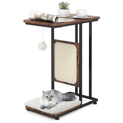 Costway C-Shaped Cat Side Table Modern Cat Tree & End Table W/ Removable Cushion - image 1