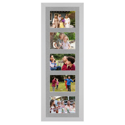AK Frames 26X8 Silver Modern Multi Photo Frame With Silver Mount - Holds 5 Apertures (5X) 6X4 Photos - image 1