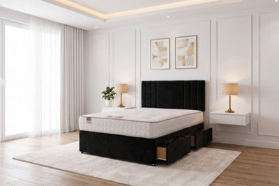 "Knight Sleep Sky Black Plush Bed Set With Mattress, 2 Drawers Same Side & 24""headboard, 2Ft6 - Small Single" - image 1