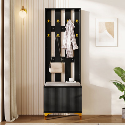 Matteo Modern Luxury Wardrobe Set With Shoe Bench And Gold Accents - Black - image 1