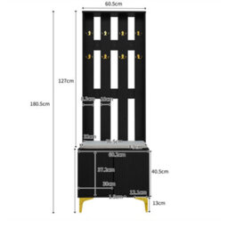 Matteo Modern Luxury Wardrobe Set With Shoe Bench And Gold Accents - Black - thumbnail 2