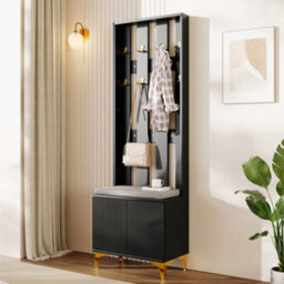 Matteo Modern Luxury Wardrobe Set With Shoe Bench And Gold Accents - Black - thumbnail 3