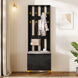 Matteo Modern Luxury Wardrobe Set With Shoe Bench And Gold Accents - Black - thumbnail 1
