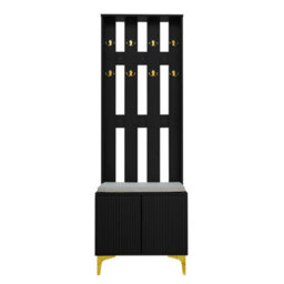 Matteo Modern Luxury Wardrobe Set With Shoe Bench And Gold Accents - Black - thumbnail 6
