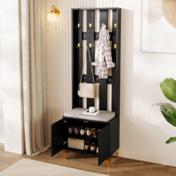Matteo Modern Luxury Wardrobe Set With Shoe Bench And Gold Accents - Black - thumbnail 5
